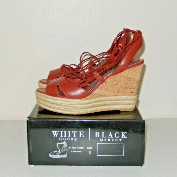 New White House Black Market Saffron Espadrille Sandals Shoes 6 Lace Up Wedge - Picture 6 of 9